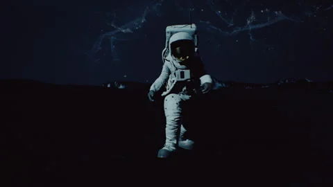 An Astronaut On Alien Planet walking carefully and looking at the camera Stock-Footage 240313112