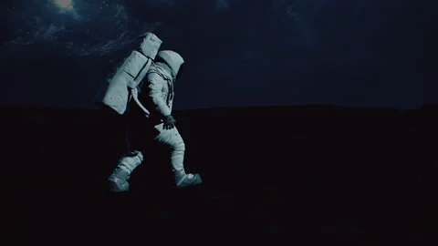 An Astronaut On Alien Planet walking carefully at night Stock-Footage 240315560
