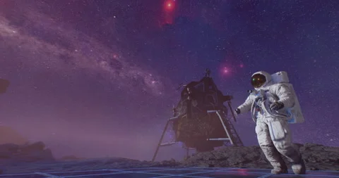 An astronaut on alien planet watching Earth and stars Stock Footage 201886458