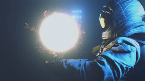 Astronaut and an alien object encounter. 3D animation. Stock Footage 162464864