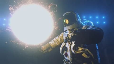 Astronaut and an alien object encounter. 3D animation. Stock Footage 162663676