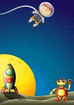 An astronaut and a robot in the outerspace 스톡 일러스트