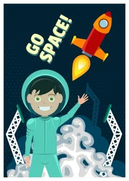 Astronaut and Rocket Launch Stock Illustration