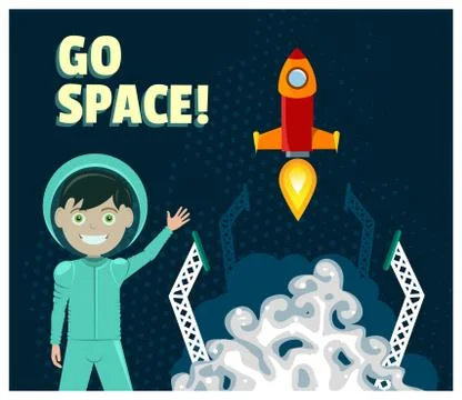 Astronaut and Rocket Launch Stock Illustration