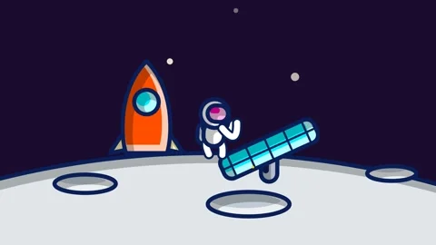 Astronaut And Rocket On Moon 2D Cartoon Animation Stock Footage 341172491