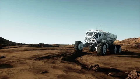 Astronaut and rover on alien planet. Martian on mars. Sci -fi concept. Stock Footage 70968596
