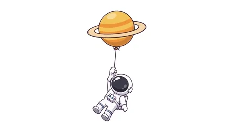 Astronaut animated floating gently holding saturn planet balloon 4k white b.. Stock Footage 345856444