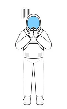 Astronaut apologizing with his hands in front of his body. イラスト素材
