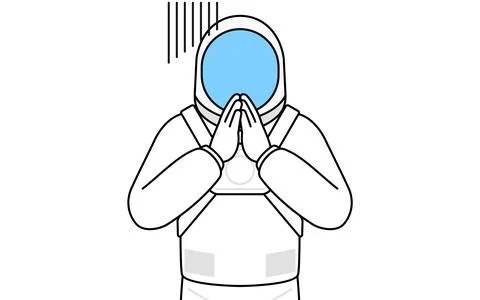 Astronaut apologizing with his hands in front of his body. Stock Illustration