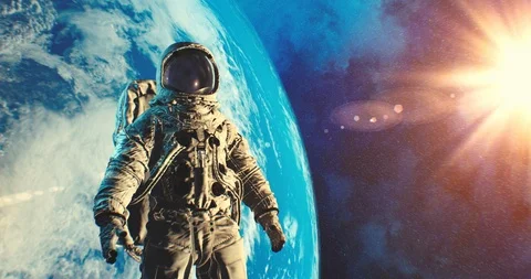 Astronaut Armstrong standing on Moon surface Video stock 121821316