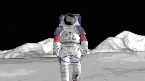 Astronaut Artemis xEMU spacesuit Walk in Moon Stock Footage