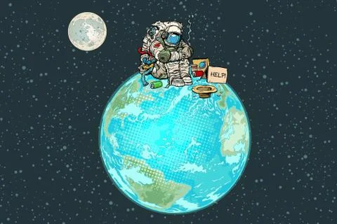 Astronaut asks for help in space Stock Illustration