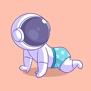 Astronaut baby learning to crawl Stock Illustration