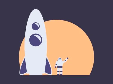 Astronaut on the background of a spaceship. Colonization of Mars. Vector illu Illustrazione stock
