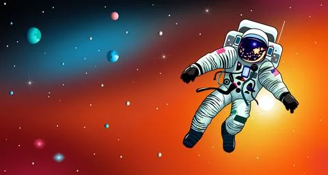 Astronaut in the background of the starry sky Stock Illustration