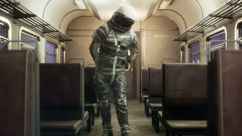 The astronaut is bashful, on an interstellar space train hurtling at Vidéo 169352665