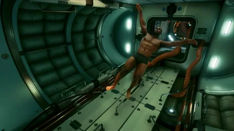 The astronaut is the black man in trouble without gravity on the Internation Stock Footage 135554178