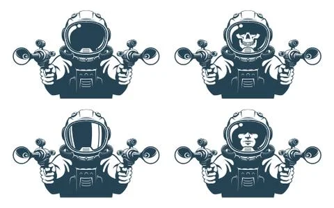Astronaut with blasters in his hands Stock Illustration