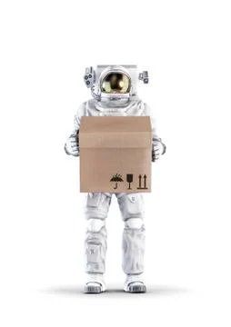 Astronaut with boxed delivery Illustrazione stock