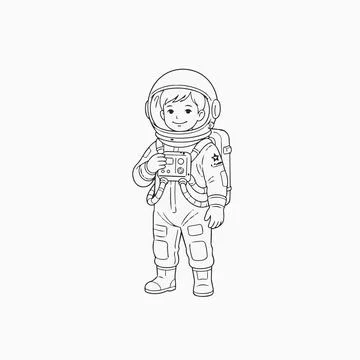 Astronaut boy in spacesuit holding control panel illustration Silhouette Stockillustratie