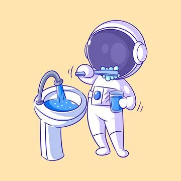 Astronaut brushing his teeth to clean Stock Illustration