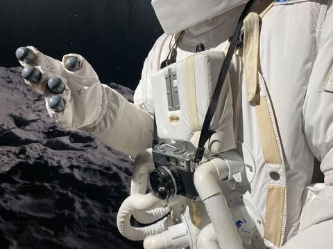 Astronaut with a camera makes a photo. The elements of this image furnished b Stock Photos