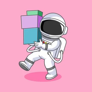 Astronaut Carrying Boxes Gift in Space Vector Illustration Cartoon Design Stock Illustration