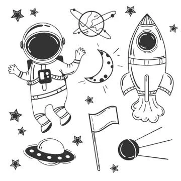 Astronaut cartoon space set Stock Illustration