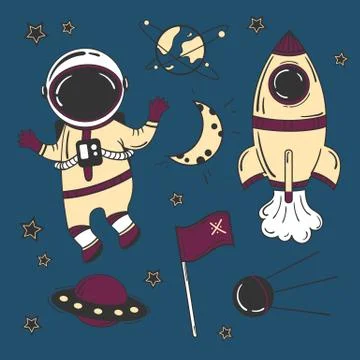 Astronaut cartoon space set Stock Illustration