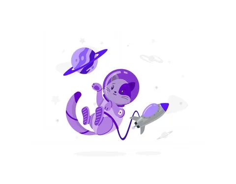 Astronaut cat and planet flat design Stock Illustration