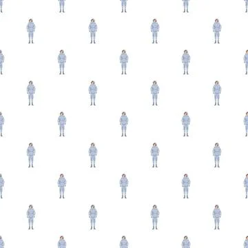 Astronaut character repeating seamless pattern on white background 库存插图