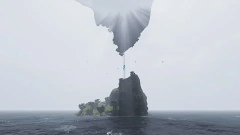 Astronaut climbing a ladder between two realities against white fog, 4K Video stock 260795151