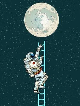 Astronaut climbs the stairs to the moon Stock Illustration