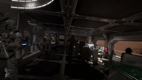 The astronaut commander observes the work inside the military base on Mars Stock Footage 146225776