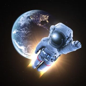 Astronaut conquers outer space Stock Illustration