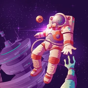 Astronaut contact with alien in space vector Stock Illustration
