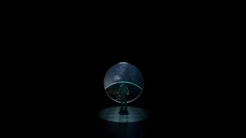 Astronaut Contemplating Earth From A Dark Space Station Window Stock Footage 310612139