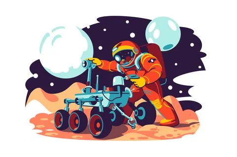 Astronaut in costume fix machine Stock-Illustration