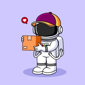 Astronaut Courier Delivering Package Vector Illustration Cartoon Design 스톡 일러스트