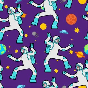 Astronaut dance in space pattern seamless. Spaceman dancer background. Cosmon Stock Illustration