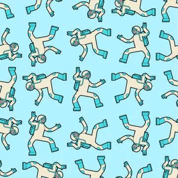 Astronaut dance in space pattern seamless. Spaceman dancer background. Cosmon Illustrazione stock