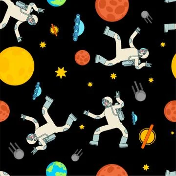 Astronaut dance in space pattern seamless. Spaceman dancer background. Cosmon Illustrazione stock