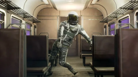 An astronaut dances on an interstellar space train travelling at superluminal Vidéo 169353283