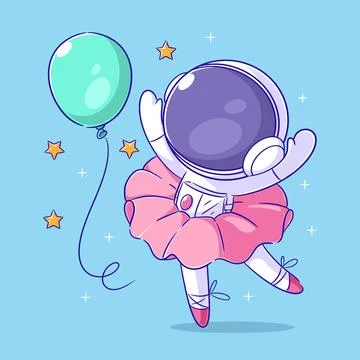 Astronaut is dancing happily with balloon Stock-Illustration