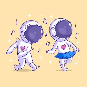 Astronaut is dancing with his friend Stock Illustration