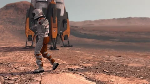 Astronaut dancing moonwalk on Mars red planet. Exploring Mission To Mars. Futuri Stock Footage 131865607