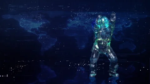 Astronaut dancing on the sci-fi surface. 4K CGI animation. Stock Footage 277749140