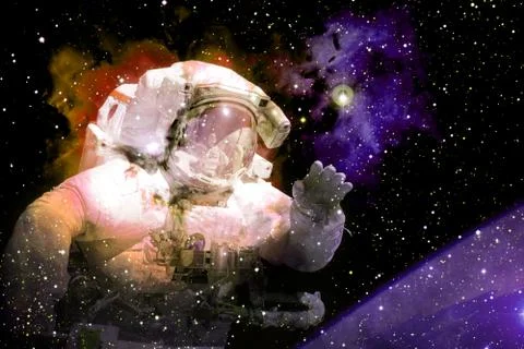 Astronaut in deep space. Elements of this image furnished by NASA 库存照片