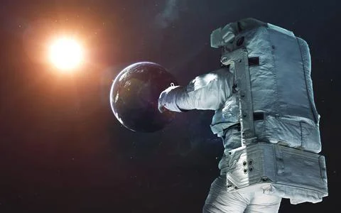 Astronaut in deep space. Symbol of space exploration. Elements of this image Stock Illustration