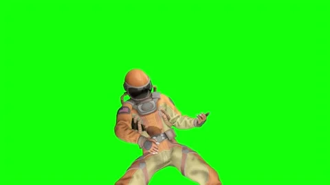 Astronaut is doing a air guitar move Stockbeeldmateriaal 171589461